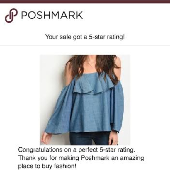 CHAMBRAY COLD SHOULDER RUFFLE TOP BELL SLEEVE - Picture 3 of 3